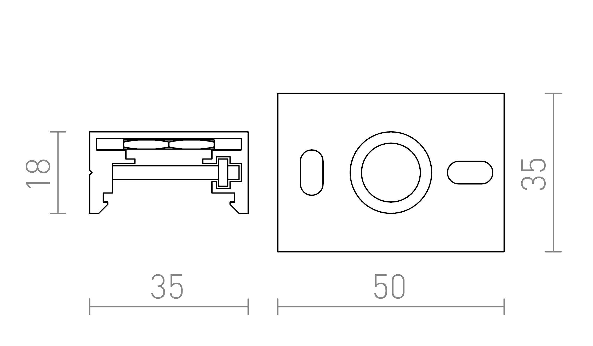 EUTRAC pritrjevalnik za 3F tirni sistem - Product sketch