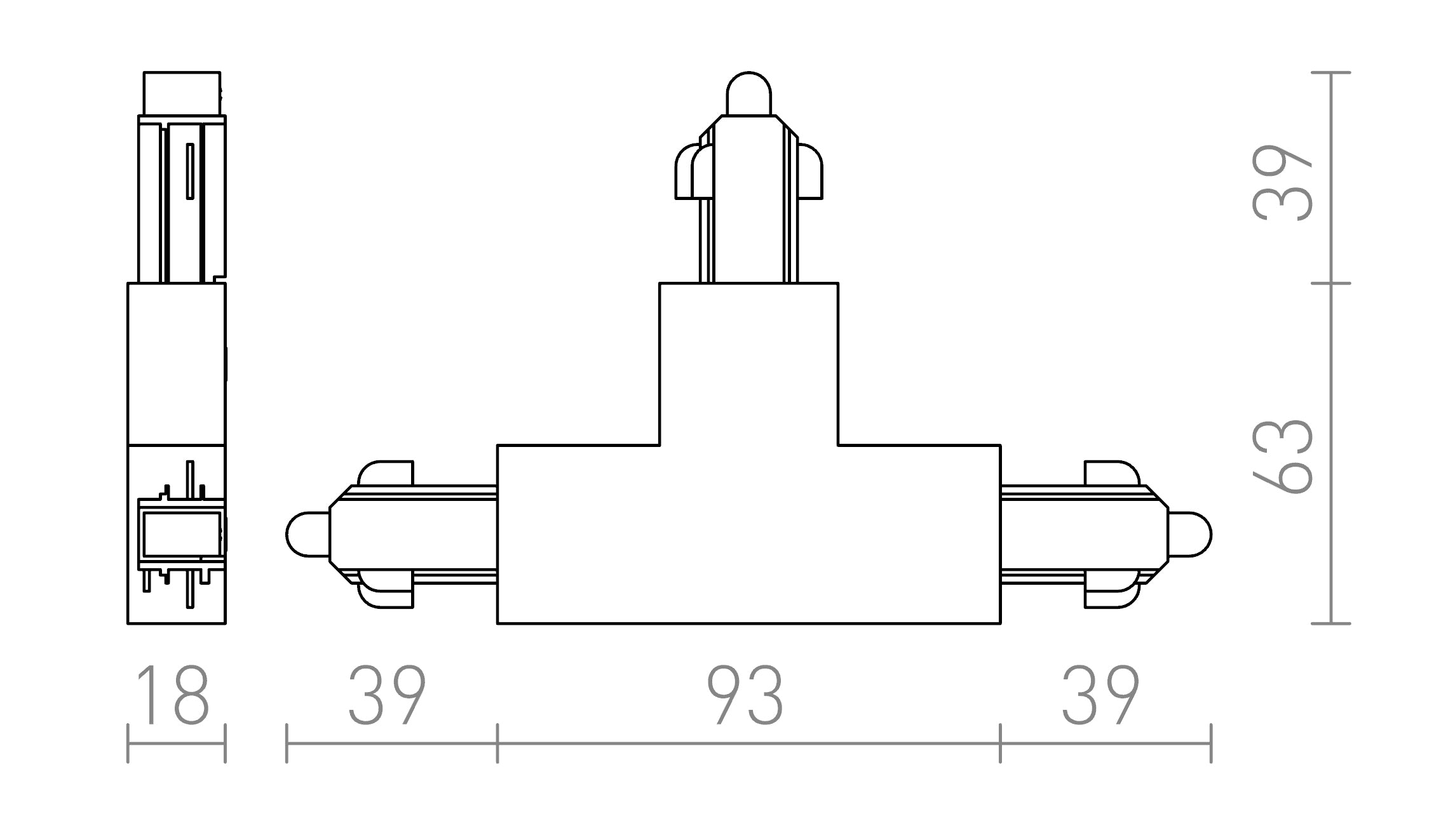 1F T connector, polarity left - Product sketch