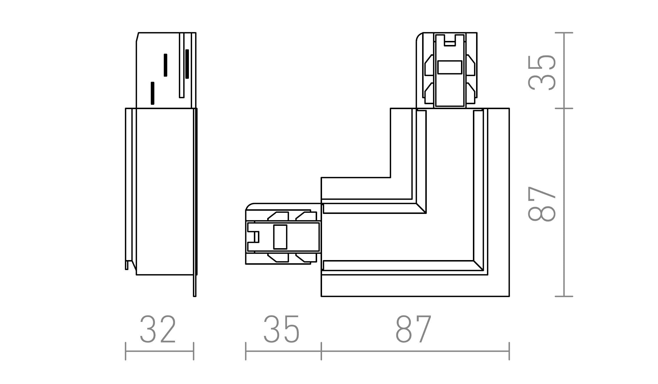 EUTRAC L connector for recessed 3-circuit tracks (outer polarity - Product sketch