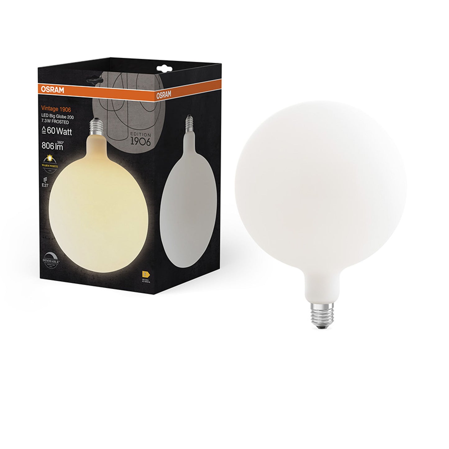 RENDL light source OSRAM Globe 200 DIMM matte 230V E27 LED EQ60 2700K G14438 3
