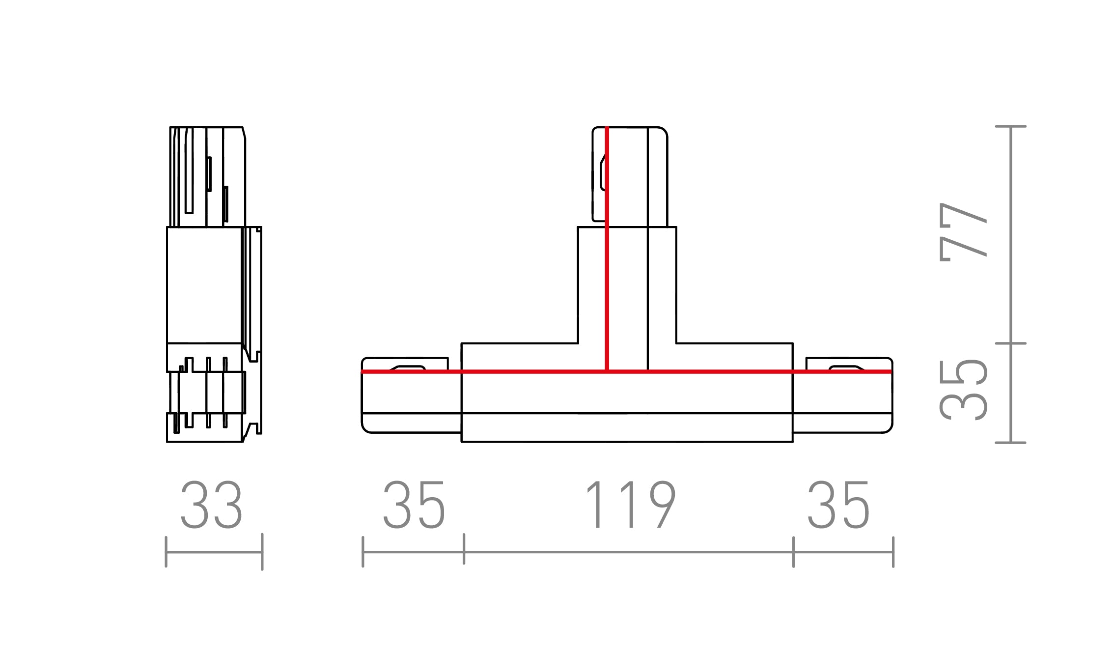 EUTRAC T-CONNECTOR (POLARITY RIGHT) - Product sketch