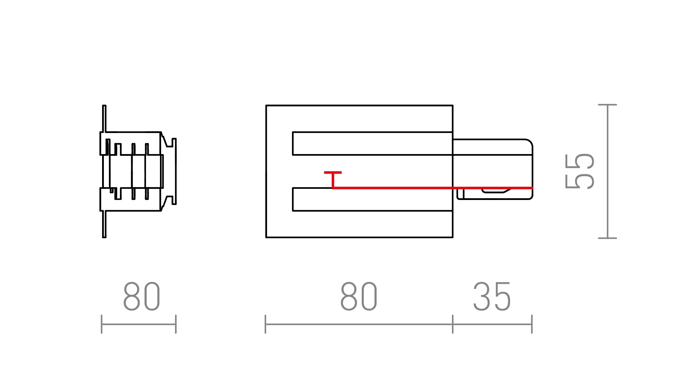 EUTRAC FEED-IN FOR RECESSED TRACKS (POLARITY LEFT) - Product sketch