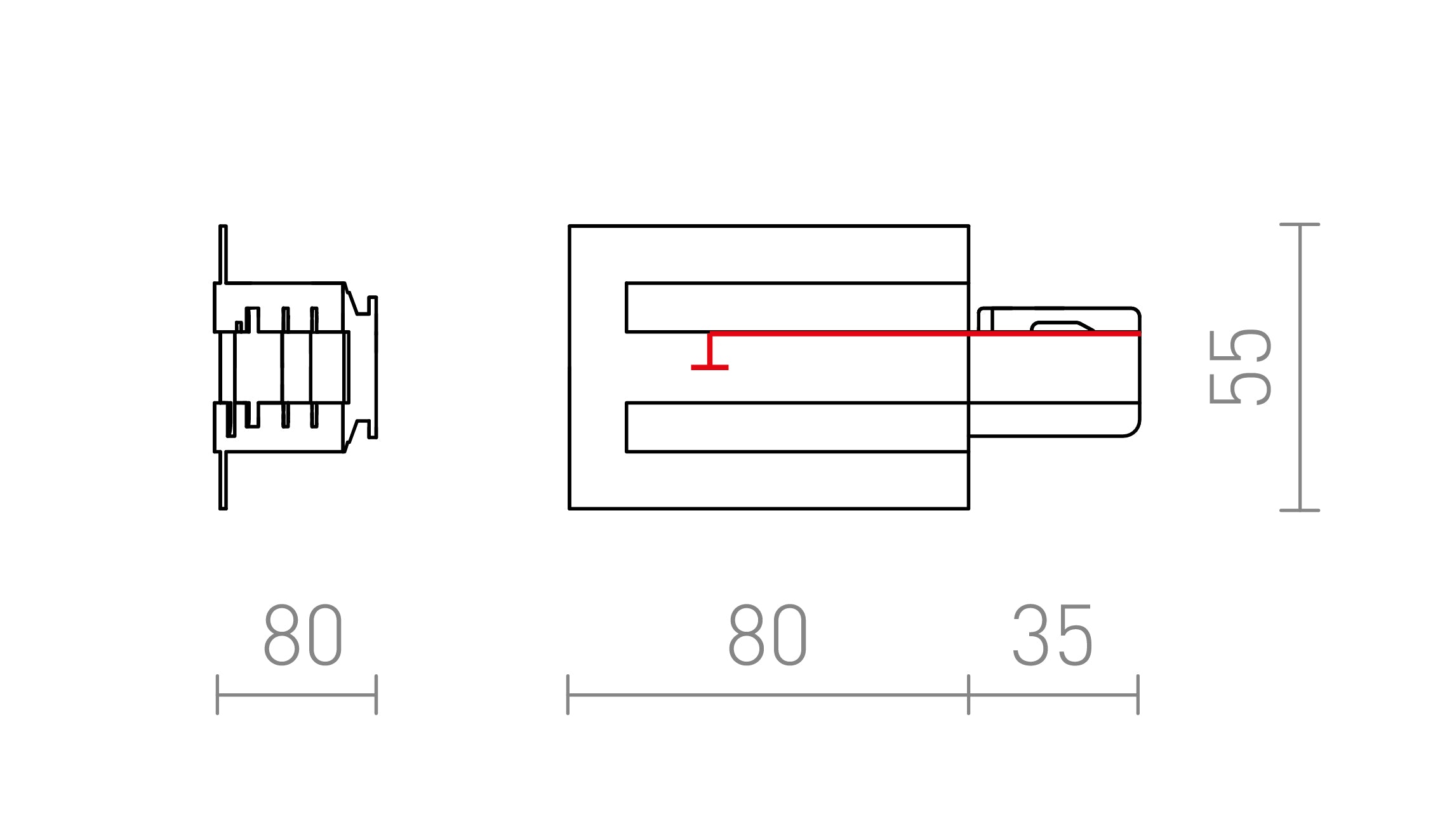 EUTRAC FEED-IN FOR RECESSED TRACKS (POLARITY RIGHT) - Product sketch