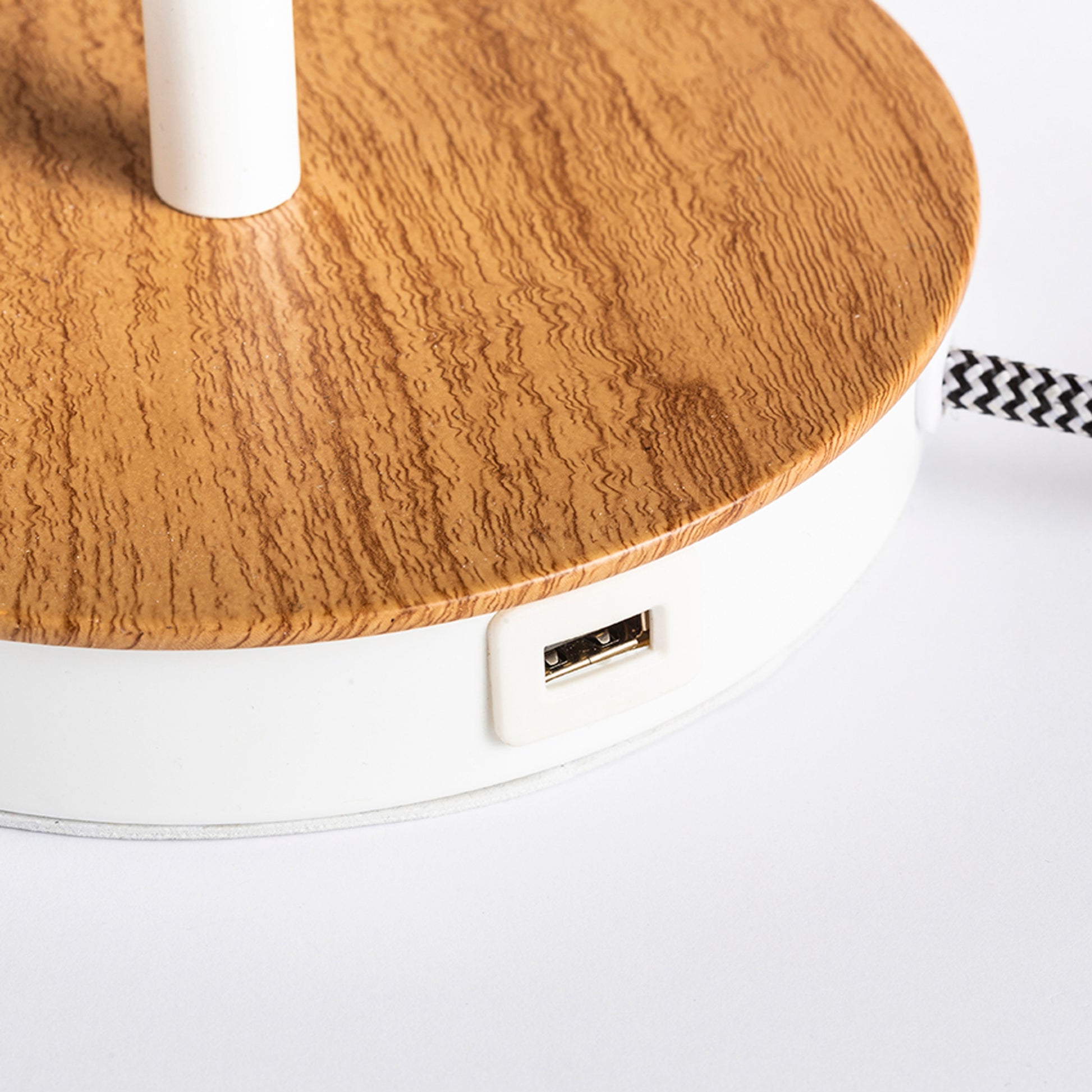 RENDL table lamp KEITH/RON 15/20 table with USB  Polycotton white/beech 230V LED E27 15W R14036 3